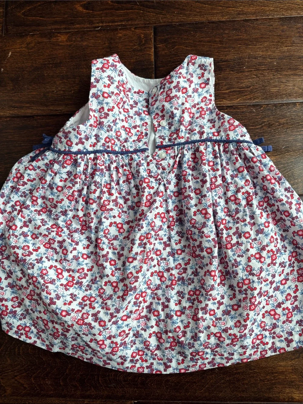 Janie and Jack White Dress with Red Floral Print and Navy Trim